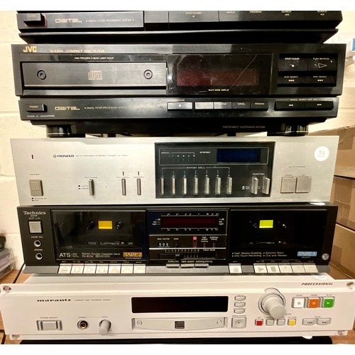 1108 - QUANTITY OF MISC. HIFI SEPARATES INC. TECHNICS RS-B11W CASSETTE PLAYER, PIONEER TX-720L TUNER, AUREX... 