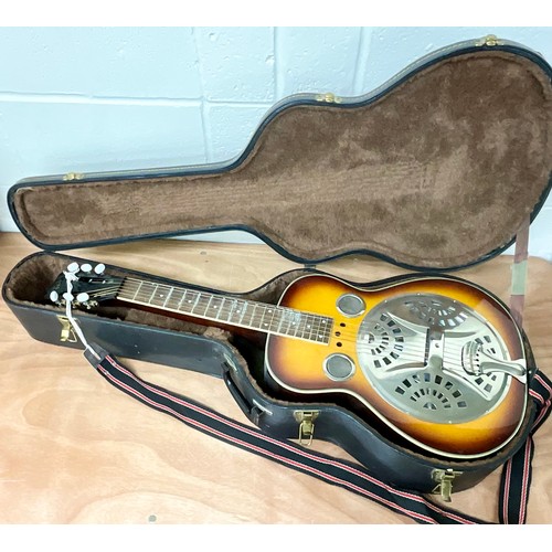 1003 - COUNTRYMAN RESONATOR ACOUSTIC GUITAR IN SUNBURST FINISH IN FITTED HARDCASE T/W AN ANTORIA ACOUSTIC G... 