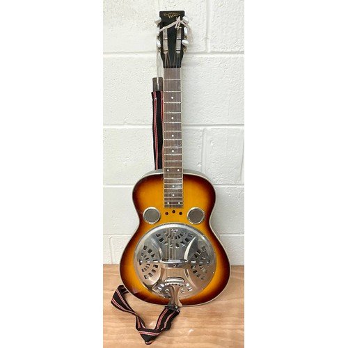 1003 - COUNTRYMAN RESONATOR ACOUSTIC GUITAR IN SUNBURST FINISH IN FITTED HARDCASE T/W AN ANTORIA ACOUSTIC G... 