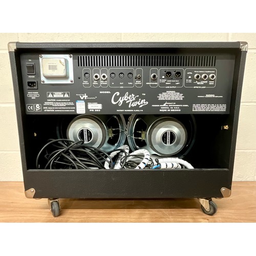 1017 - FENDER CYBER TWIN COMBO GUITAR AMPLIFIER ON CASTERS WITH DUST COVER, CABLES AND FOOT SWITCH