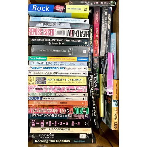 708 - 4 BOXES MOSTLY ROCK AND POP RELATED BOOKS