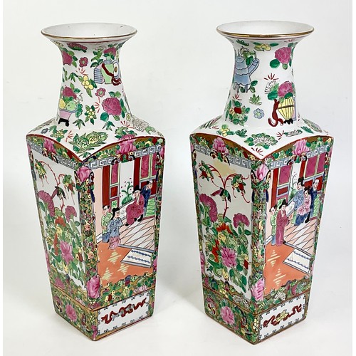 115 - Late entry PR. SQUARE SECTION CANTONESE FAMILLE ROSE VASE, APPROX. 37 cm tall