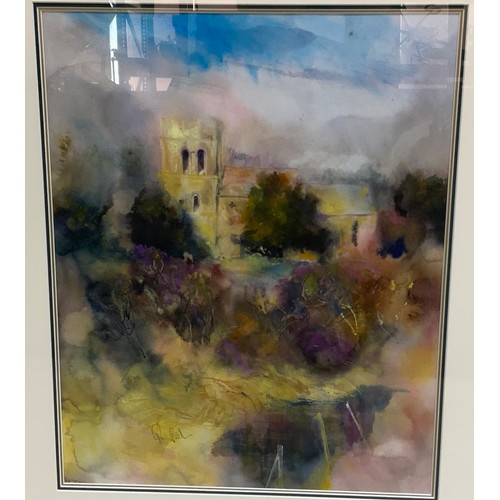 31 - TONY PORTER  TIXOVER CHURCH - RIVER WELLAND WATERCOLOUR  58cm x  46cm MOUNTED & FRAMED