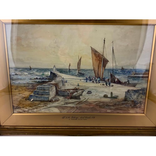 32 - PAIR OF JAY HUGHES CLAYTON WATERCOLOURS DEPICTING HARBOUR SCENES IN GILT FRAMES