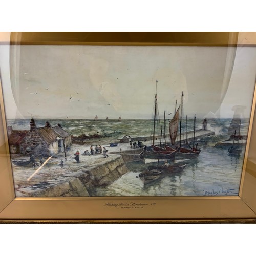 32 - PAIR OF JAY HUGHES CLAYTON WATERCOLOURS DEPICTING HARBOUR SCENES IN GILT FRAMES