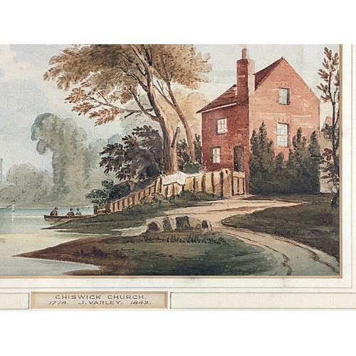 39 - WATERCOLOUR LABELLED CHISWICK CHURCH, JOHN VARLEY 1778 1842, APPROX. 27 X 19 cm