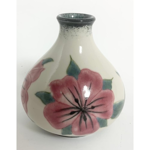 190 - COBRIDGE RED FLORAL DECORATED SQUAT VASE 9cm TALL