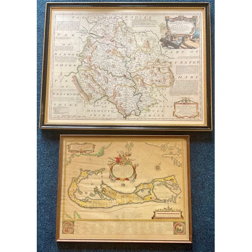 91 - FRAMED MAP OF HEREFORDSHIRE DIVIDED INTO HUNDREDS EMAN. BOWEN AND OTHER, POSSIBLY BERMUDA