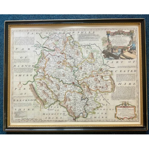 91 - FRAMED MAP OF HEREFORDSHIRE DIVIDED INTO HUNDREDS EMAN. BOWEN AND OTHER, POSSIBLY BERMUDA