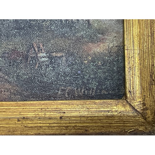 23 - SMALL OIL IN ORNATE FRAME, DEPICTING RURAL COTTAGE SCENE WITH CHILDREN PLAYING, INDISTINCTLY SIGNED ... 