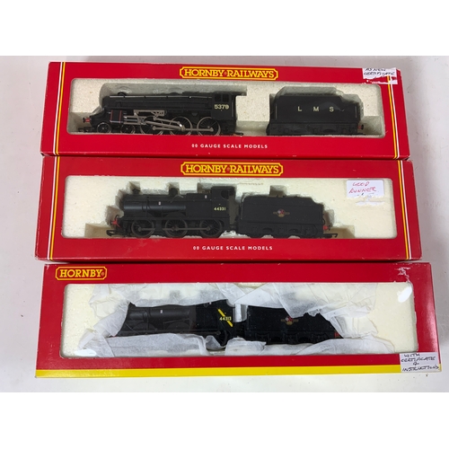 398 - HORNBY 3 BOXED LOCOMOTIVES R2135 4F 44313BR BLACK,  R2066 4F 44331, BR BLACK & LMD BLACK 5R2083 5379