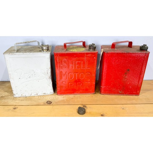 15 - 3 VINTAGE FUEL CANS INCLUDING PRATTS & SHELL