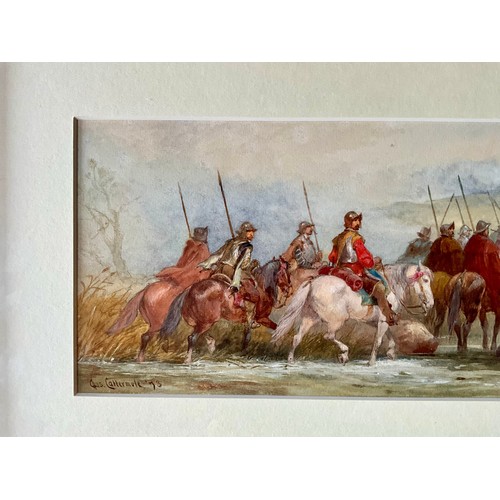 33 - CHARLES CATTERMOLE 1832-1900 WATERCOLOUR ‘RETURNING FROM A BORDER PATROL’ T/W JOHN (HB) DOYLE PRINT ... 