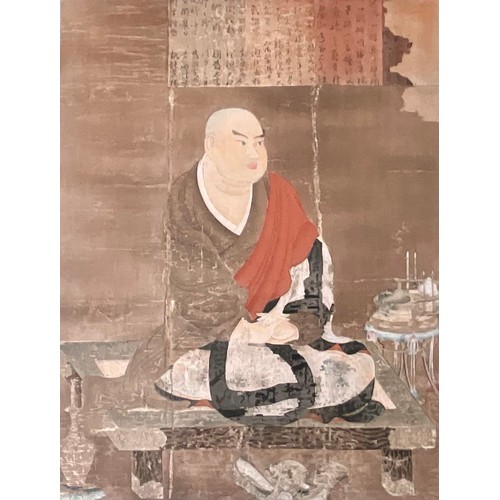 36 - ANTIQUE JAPANESE WATERCOLOUR OF SCHOLAR 33 x 25cm T/W JAPANESE WOOD BLOCK WATERCOLOUR 37.5 x 24.5cm