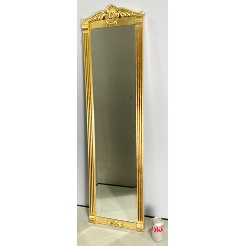 85 - NARROW BEVELLED RECTANGULAR MIRROR WITH GILT FRAME