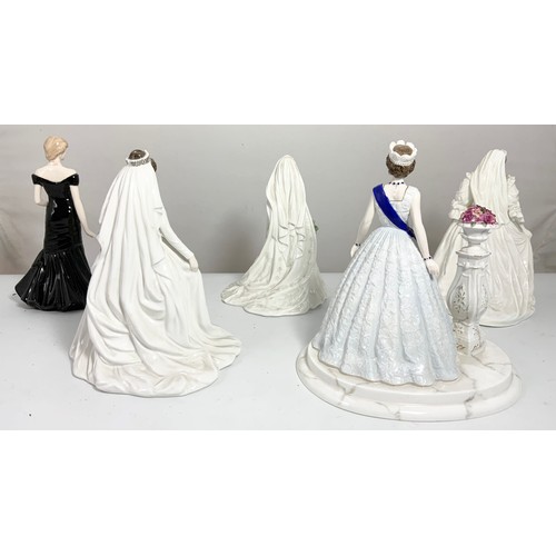 123 - A COLLECTION OF 5 COALPORT ROYAL FAMILY COMMEMORATIVE FIGURINES INCLUDING DIANA PRINCESS OF WALES/TH... 