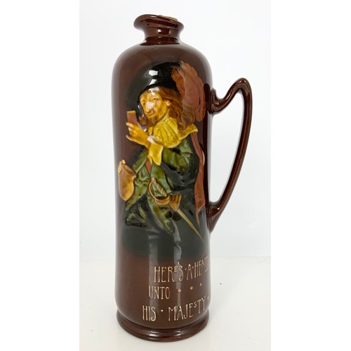 144 - ROYAL DOULTON KINGSWARE DEWARS WHISKY FLASK CAVALIER HERE’S A HEALTH UNTO HIS MAJESTY  25cm TALL