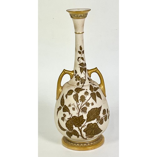 143 - A ROYAL WORCESTER BLUSH IVORY VASE, DECORATED WITH FLORAL SPRAYS, SHAPE NUMBER 857, HEIGHT APPROX. 3... 