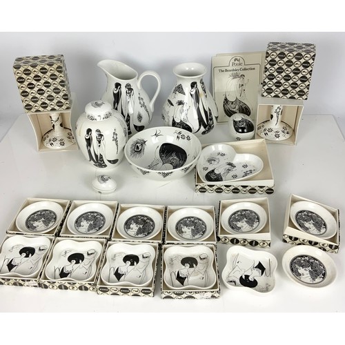 148 - LARGE COLLECTION OF VINTAGE POOLE POTTERY IN THE BEARDSLEY  COLLECTION INC JUG, VASES, PIN DISHES, C... 