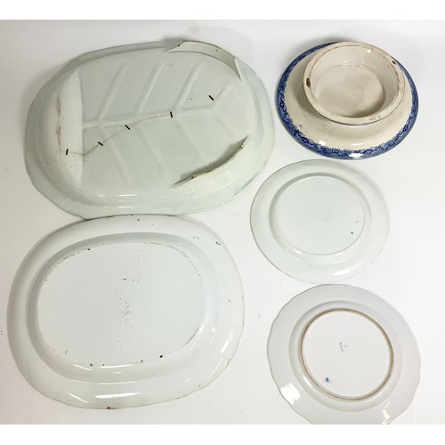 163 - MISCELLANEOUS BLUE AND WHITE INCLUDING TURKEY DISH, OVAL MEAT PLATE AND 1 OTHER BLUE AND WHITE PLATE... 