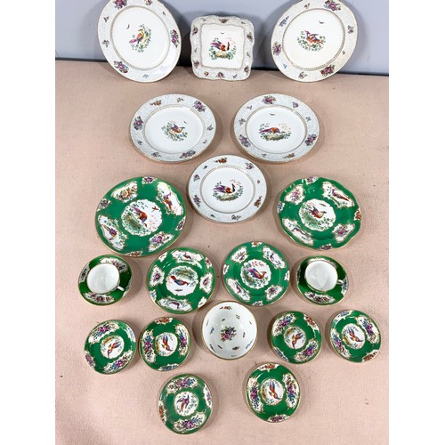 173 - BOOTHS GREEN & CREAM  GROUND TABLEWARE IN THE EXOTIC / CHELSEA BIRD PATTERN