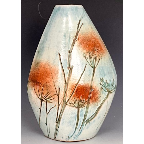 195 - TREMAEN POTTERY COW PARSLEY CERAMIC LAMP BASE BY PETER ELLERY WITHOUT WIRING