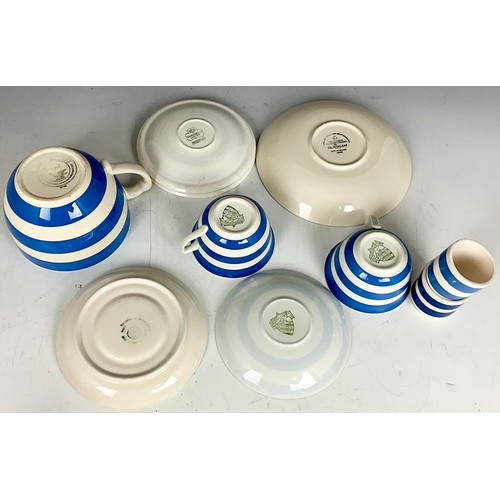 194 - COLLECTION OF TG GREEN AND OTHER CORNISHWARE - 2 SMALL CUPS, 4 SAUCERS, 1 JUMBO CUP AND SAUCER AND 2... 