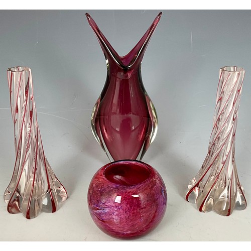 222 - FOUR ART GLASS VASES