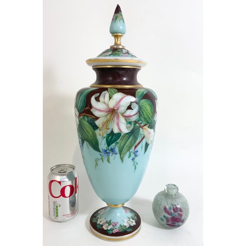 218 - FRENCH GLASS LIDDED VASE TOGETHER WITH A MDINA GLASS VASE