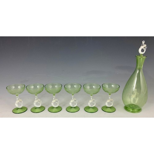 204 - ART DECO BIMINI GLASS LAMPWORK MERMAID STEM LIQUEUR COCKTAIL SET