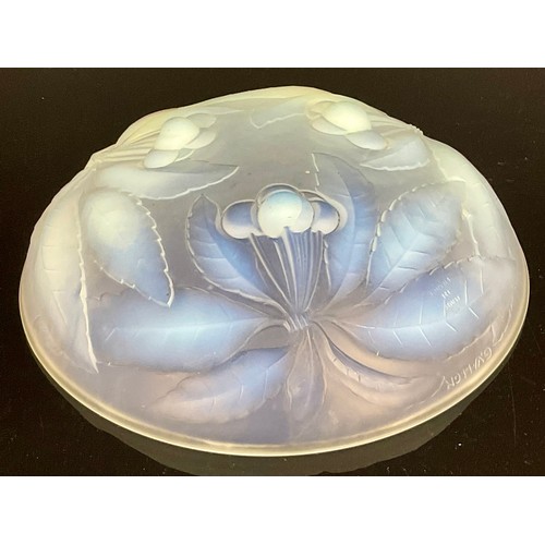 208 - G. VALLON, FRANCE OPALESCENT GLASS BOWL, WITH RELIEF CHERRIES DECORATION, APPROX. 23.5cm dia.