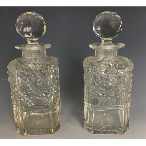 232 - PAIR OF CUT GLASS SQUARE DECANTERS