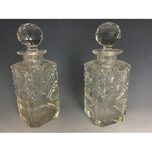 232 - PAIR OF CUT GLASS SQUARE DECANTERS