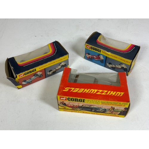 121 - 3 EARLY BOXED CORGI MODELS, 280 ROLLS ROYCE SILVER SHADOW, 152 FERRARI 312B2, 153 SURTEES TS 9B, PLU... 