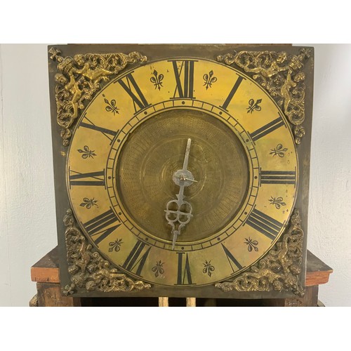 241 - OAK LONGCASE CLOCK HAVING BRASS SINGLE HAND DIAL AND 30 HOUR MOVEMENT