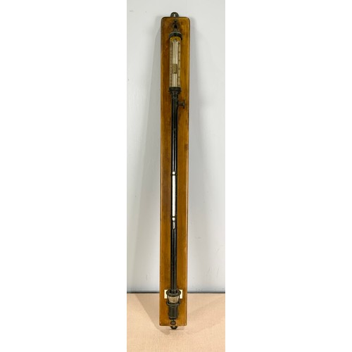 252 - STICK BAROMETER WITH THERMOMETER MOUNTED ON A WOODEN BASE