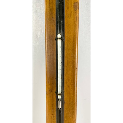 252 - STICK BAROMETER WITH THERMOMETER MOUNTED ON A WOODEN BASE