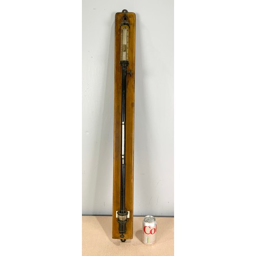 252 - STICK BAROMETER WITH THERMOMETER MOUNTED ON A WOODEN BASE