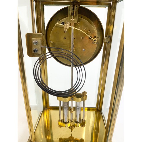 254 - LATE 19TH CENTURY BRASS AND GLASS CASED REGULATOR CLOCK, CIRCULAR BRASS DIAL WITH ENAMELLED CHAPTER ... 