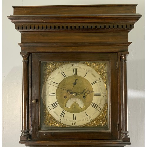 245 - 8 DAY OAK LONGCASE CLOCK, LOSTWITHIEL, BRASS FACE AND SPANDRELS, SILVERED CHAPTER RING, SUBSIDIARY S... 