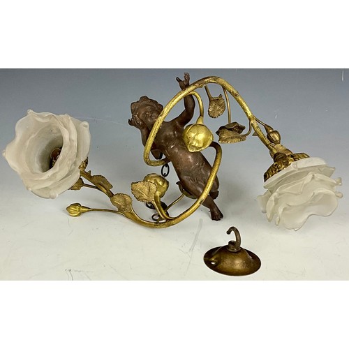 277 - VINTAGE - POSSIBLY FRENCH BRONZE PUTTI CHERUB PENDANT LAMP