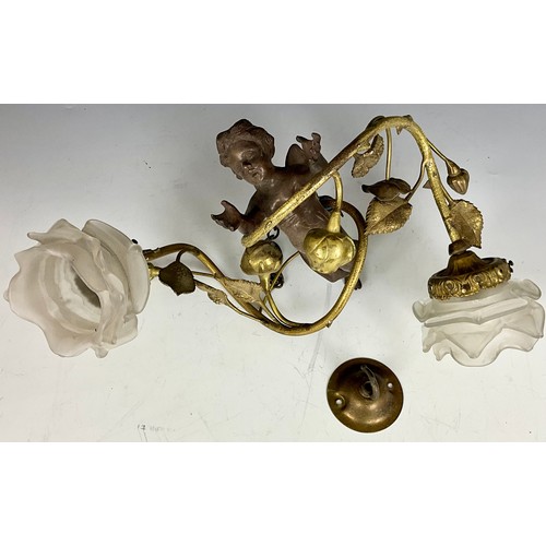 277 - VINTAGE - POSSIBLY FRENCH BRONZE PUTTI CHERUB PENDANT LAMP