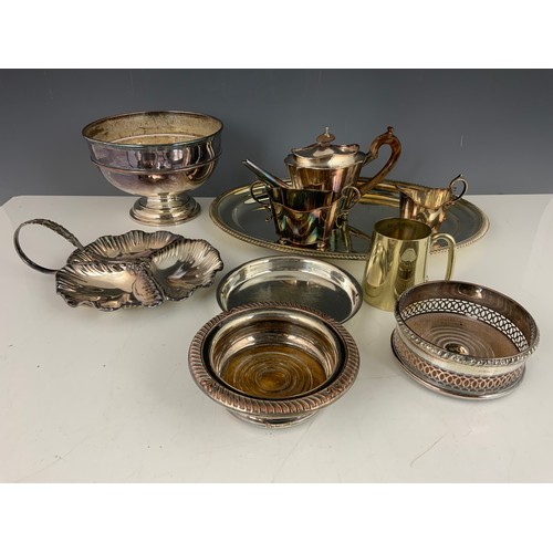 288 - 3 PIECE SILVER PLATED TEA SET AND OTHER PLATED WARE