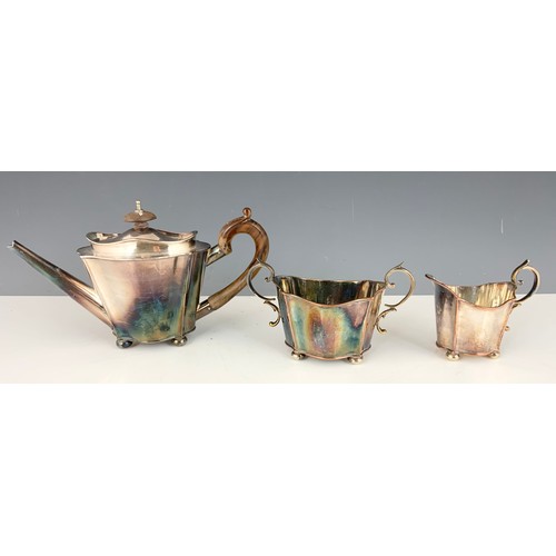 288 - 3 PIECE SILVER PLATED TEA SET AND OTHER PLATED WARE