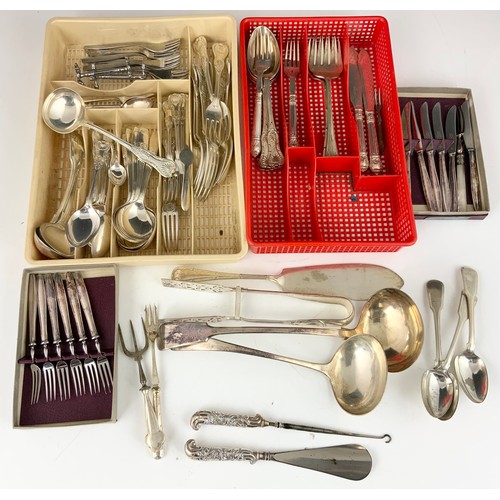 285 - QTY. SILVER PLATED FLATWARE AND CUTLERY, SOME WITH SILVER HANDLES