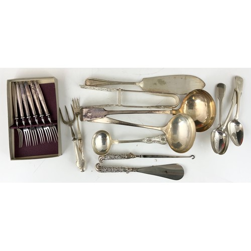 285 - QTY. SILVER PLATED FLATWARE AND CUTLERY, SOME WITH SILVER HANDLES