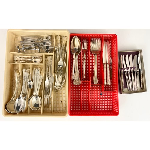 285 - QTY. SILVER PLATED FLATWARE AND CUTLERY, SOME WITH SILVER HANDLES