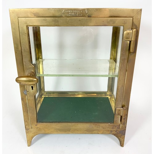 310 - A BRASS FRAMED MEDICAL CABINET, MARKED 'DOWN BROS LTD' OF LONDON - APPROX 30 X 40 X 20 CM