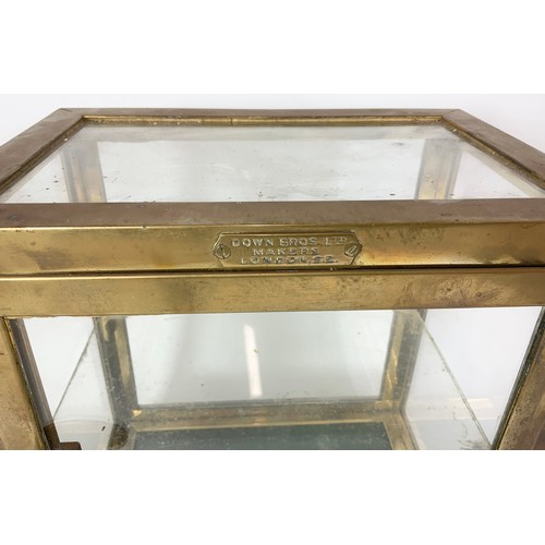 310 - A BRASS FRAMED MEDICAL CABINET, MARKED 'DOWN BROS LTD' OF LONDON - APPROX 30 X 40 X 20 CM