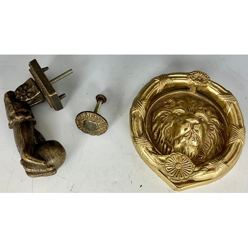 309 - VINTAGE FRENCH HAND DOOR KNOCKER AND  A BRASS LION HAND DOOR KNOCKER